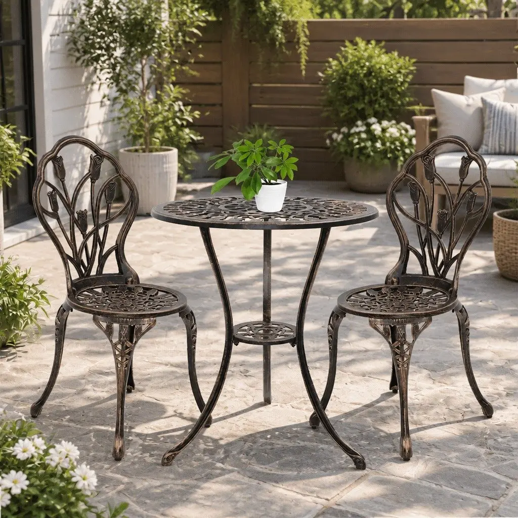 3PC Outdoor Bistro Set with Bronze Finish