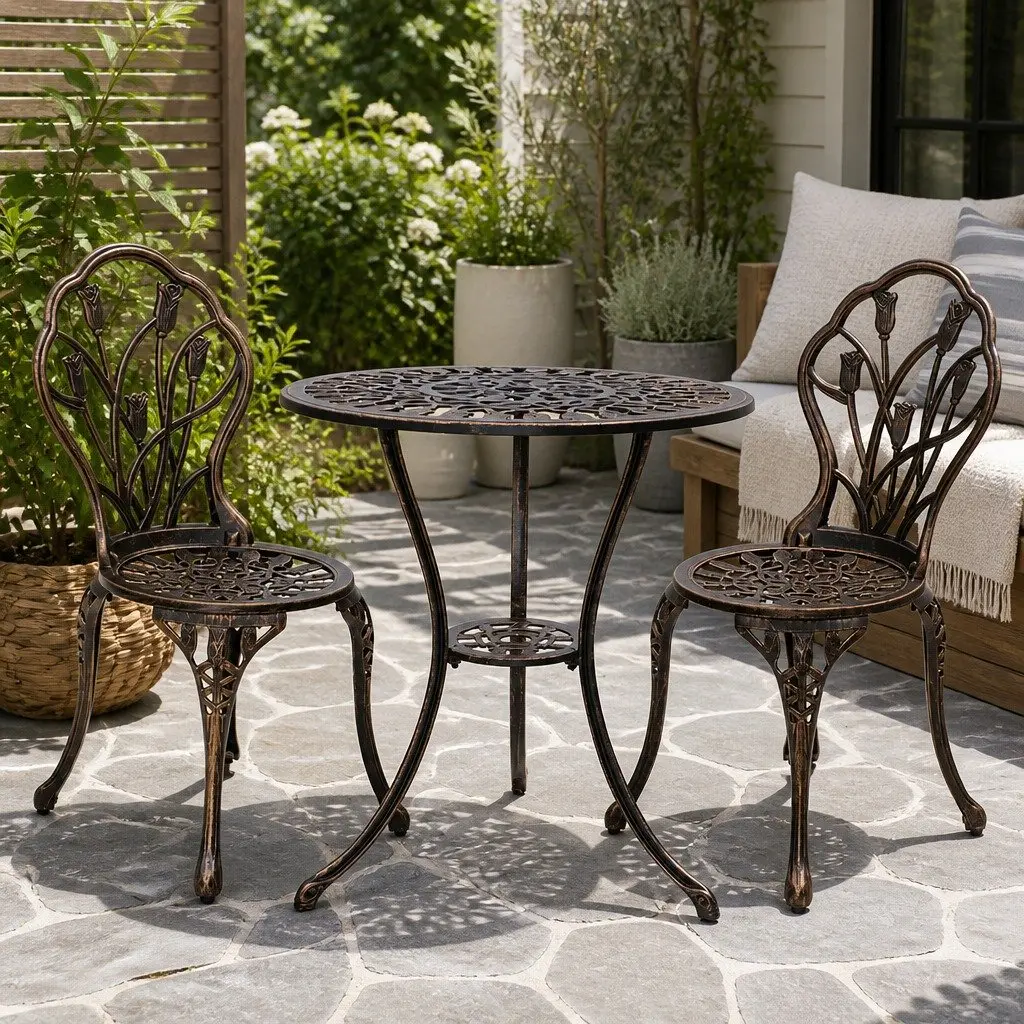 3PC Outdoor Bistro Set with Bronze Finish