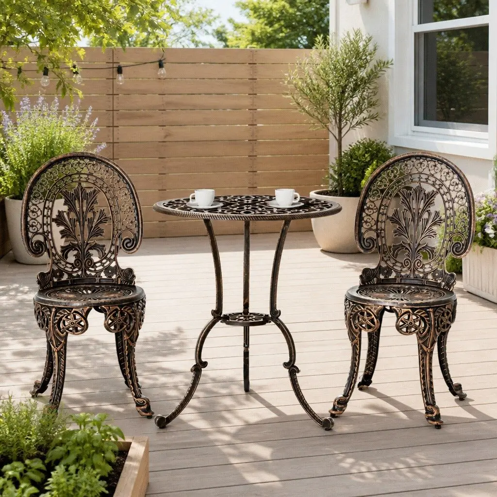 3PC Bronze Patio Bistro Set for Outdoor Dining
