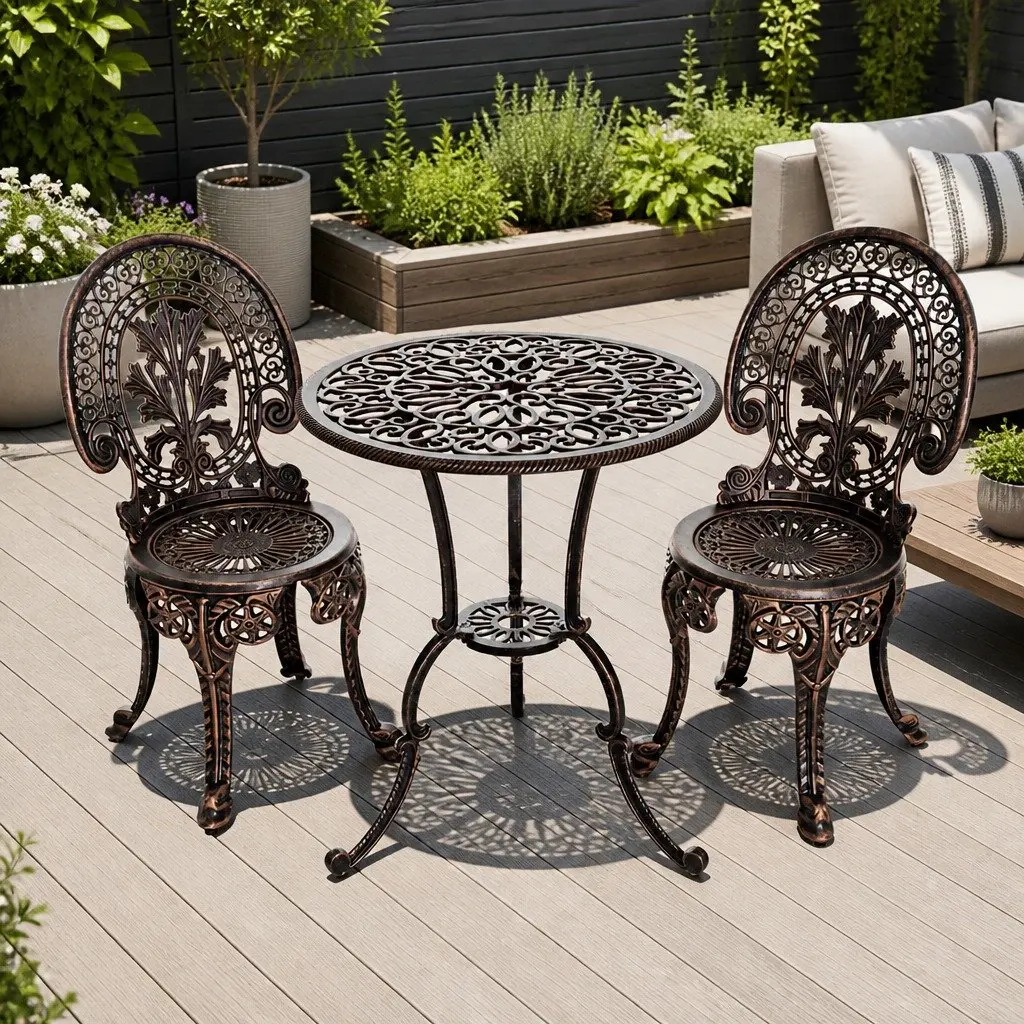 3PC Bronze Patio Bistro Set for Outdoor Dining