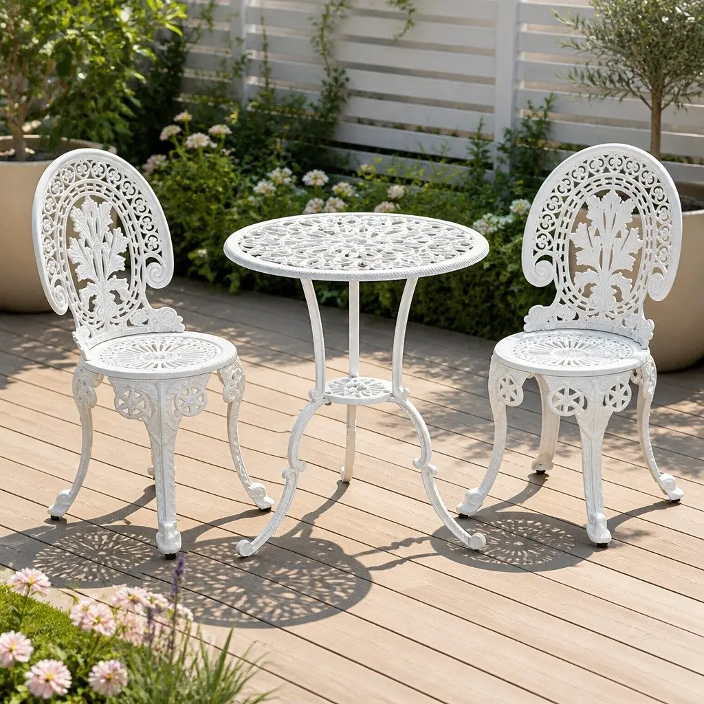 3PC White Outdoor Bistro Dining Set