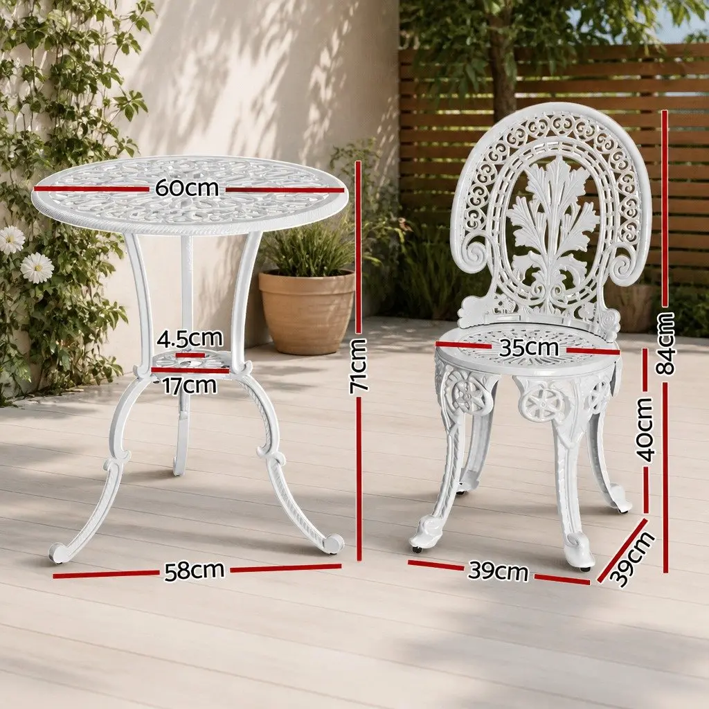 3PC White Outdoor Bistro Dining Set