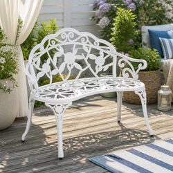 Outdoor Cast Aluminium Garden Bench 100cm in White