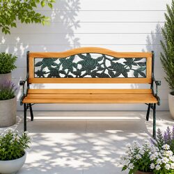 Outdoor Garden Bench Seat 126cm 3 Seater Patio Furniture Cast Iron Hardwood Oak