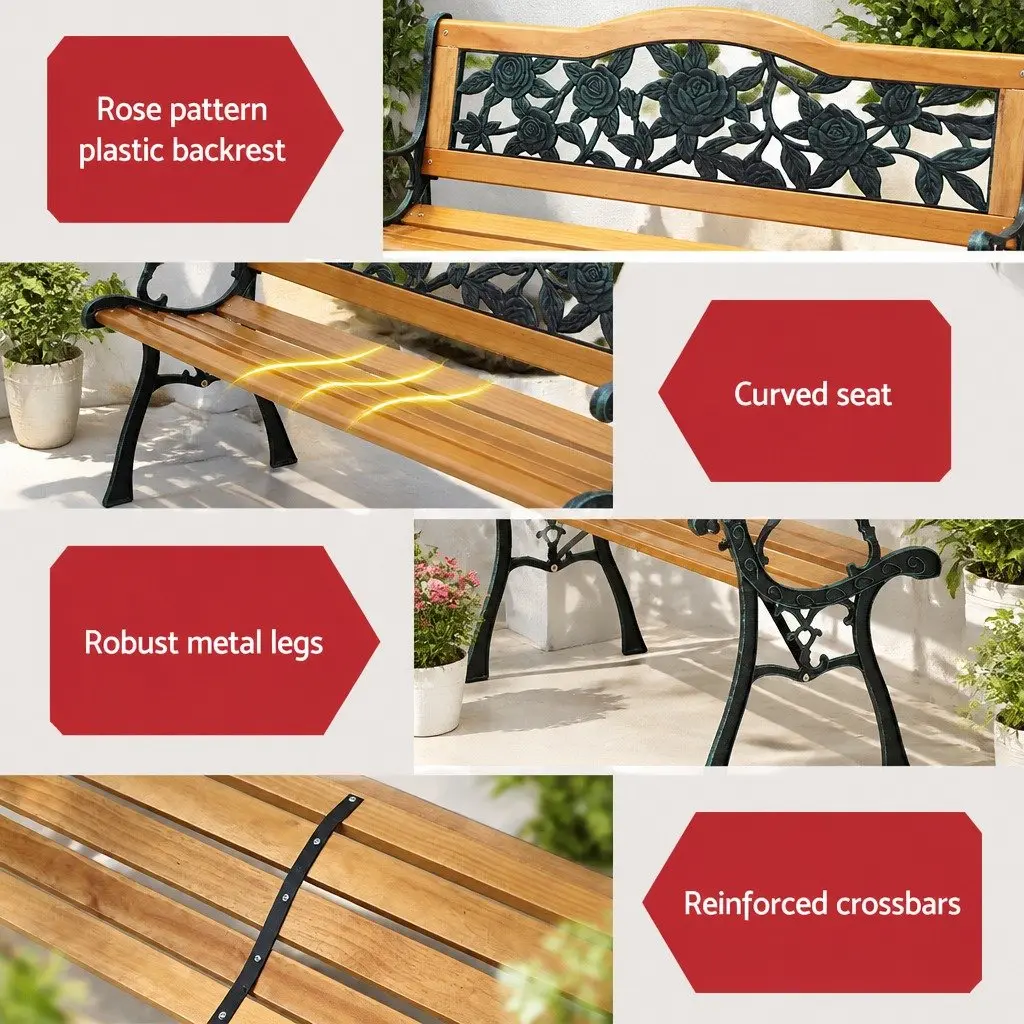 Outdoor Bench Cast Iron Hardwood 126cm Oak