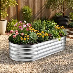 Sturdy Oval Metal Planter Box for Gardening 120x60x30cm