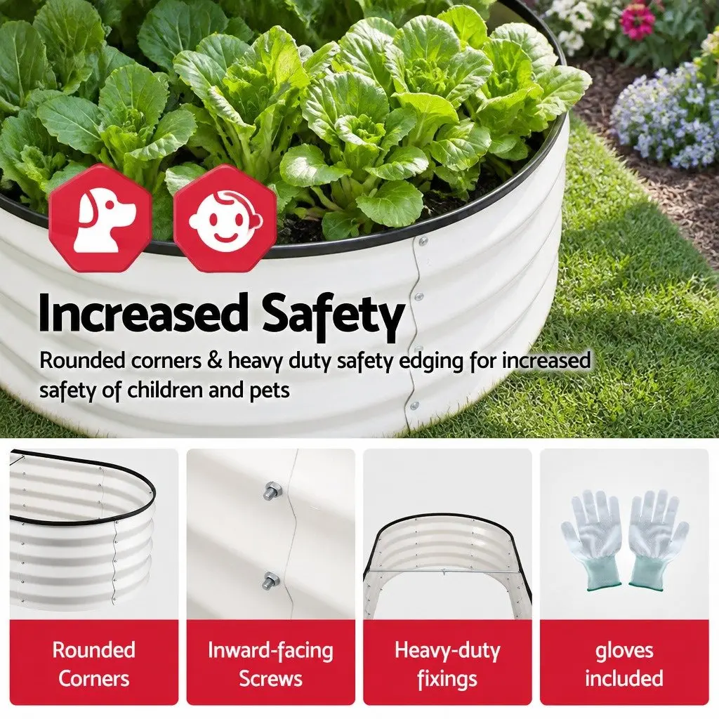 Raised Garden Bed Galvanised Steel 120x60x30cm Open Base White 2 Pack