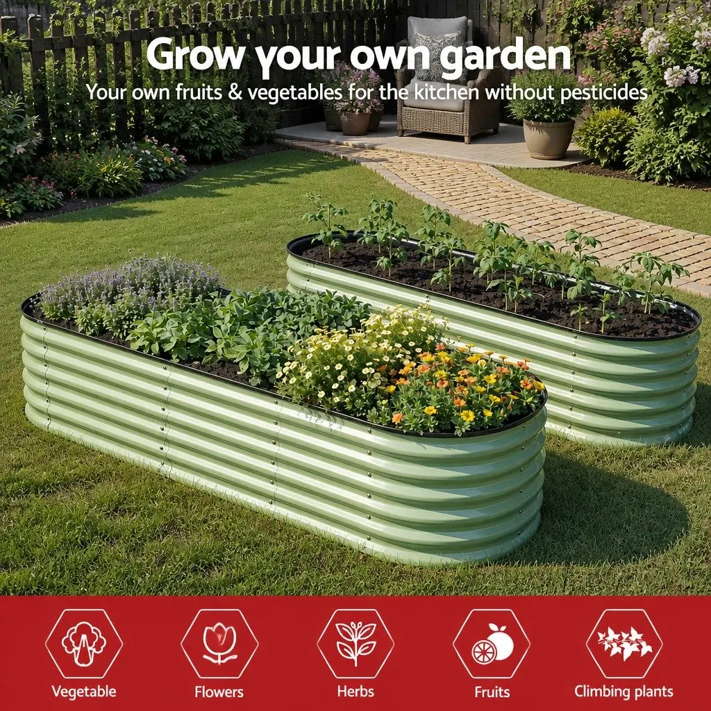 Oval Raised Garden Bed Galvanised Steel 240x60x45cm Green