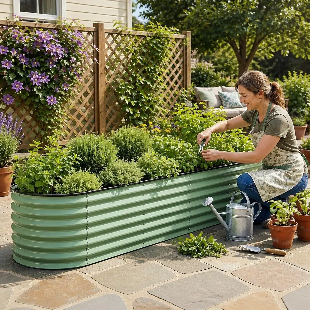Oval Raised Garden Bed Galvanised Steel 240x60x45cm Green