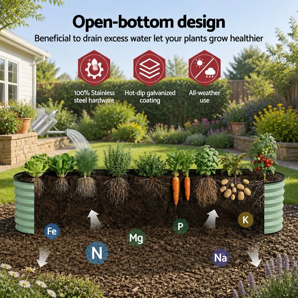 Oval Raised Garden Bed Galvanised Steel 240x60x45cm Green