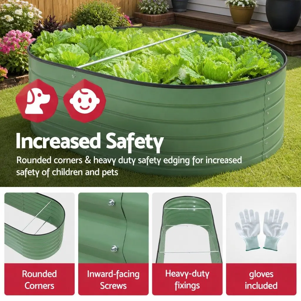 Oval Raised Garden Bed Galvanised Steel 240x60x45cm Green