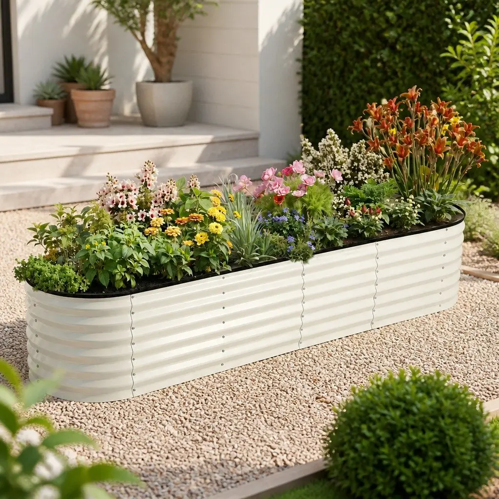 Oval Galvanised Steel Planter Box 240x60x45cm