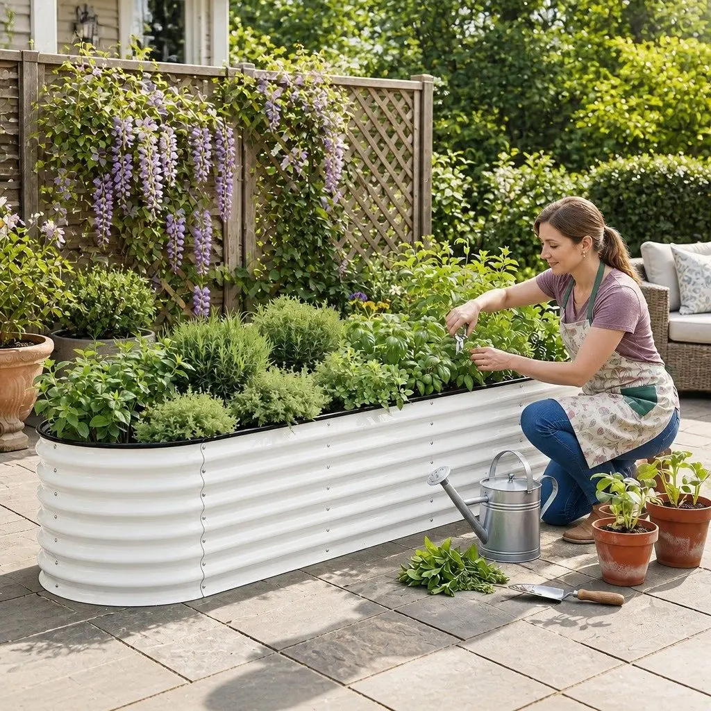 Oval Raised Garden Bed Galvanised Steel 240x60x45cm White