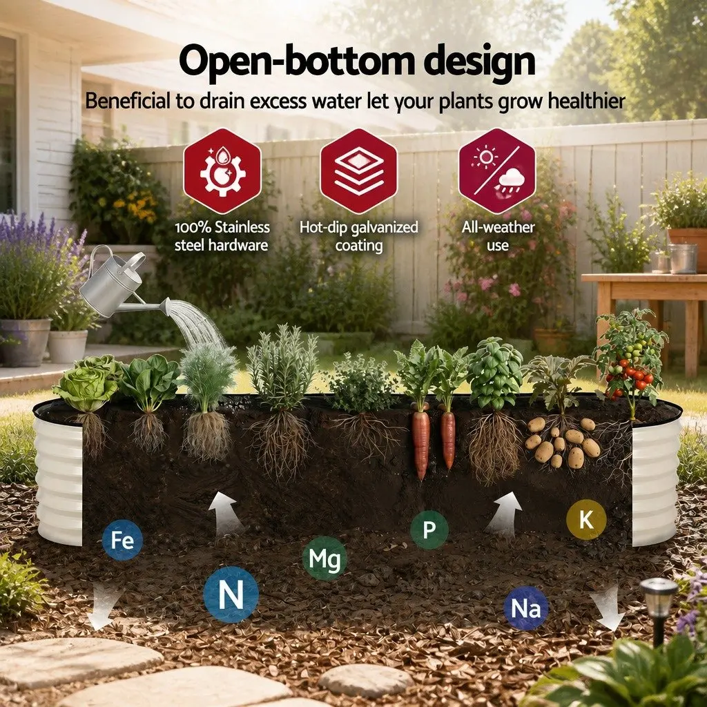 Oval Raised Garden Bed Galvanised Steel 240x60x45cm White