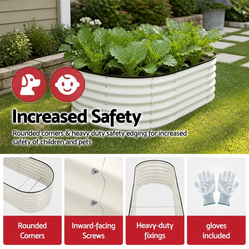 Oval Raised Garden Bed Galvanised Steel 240x60x45cm White