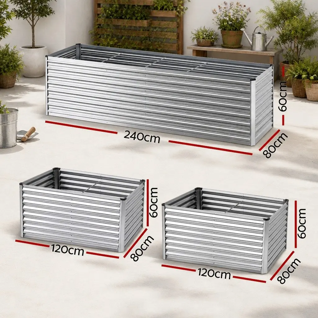 Raised Garden Bed Galvanised Steel 240x80x60cm Silver