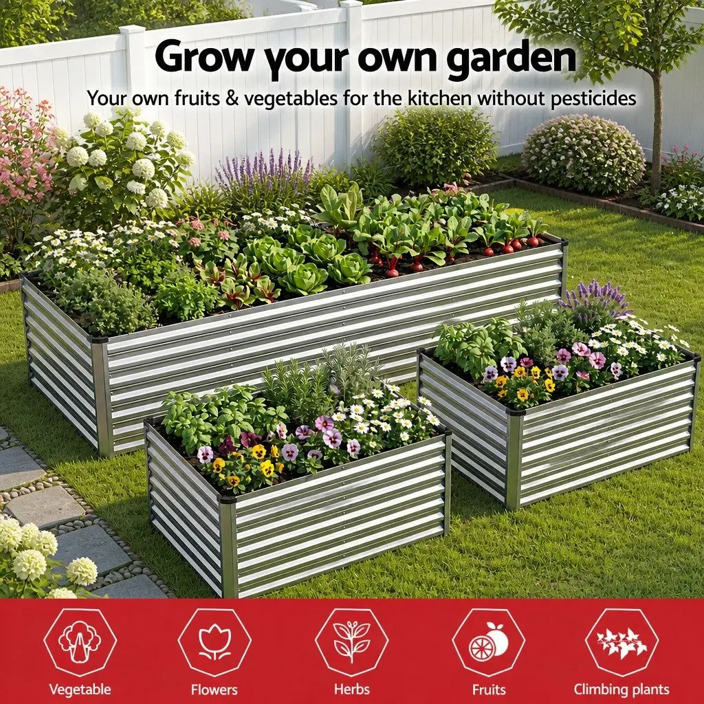 Raised Garden Bed Galvanised Steel 240x80x60cm Silver