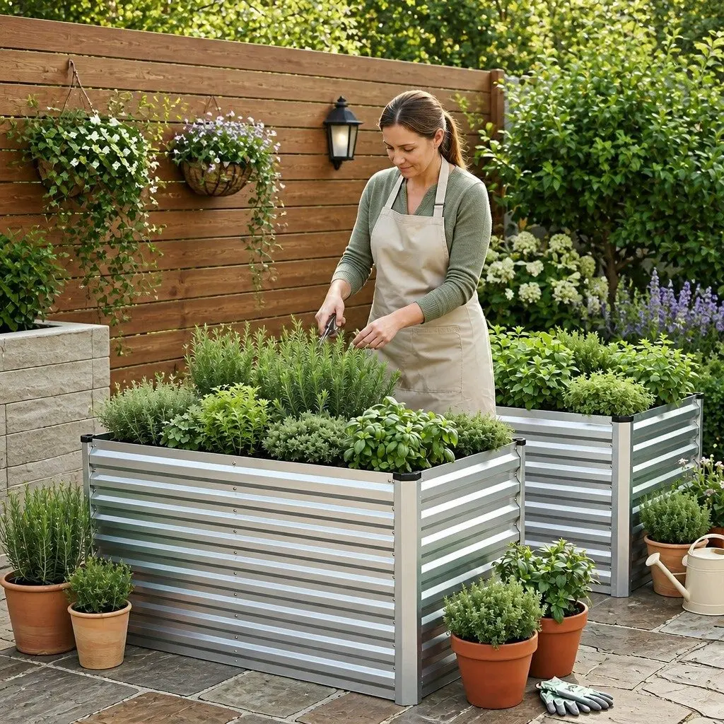 Raised Garden Bed Galvanised Steel 240x80x60cm Silver