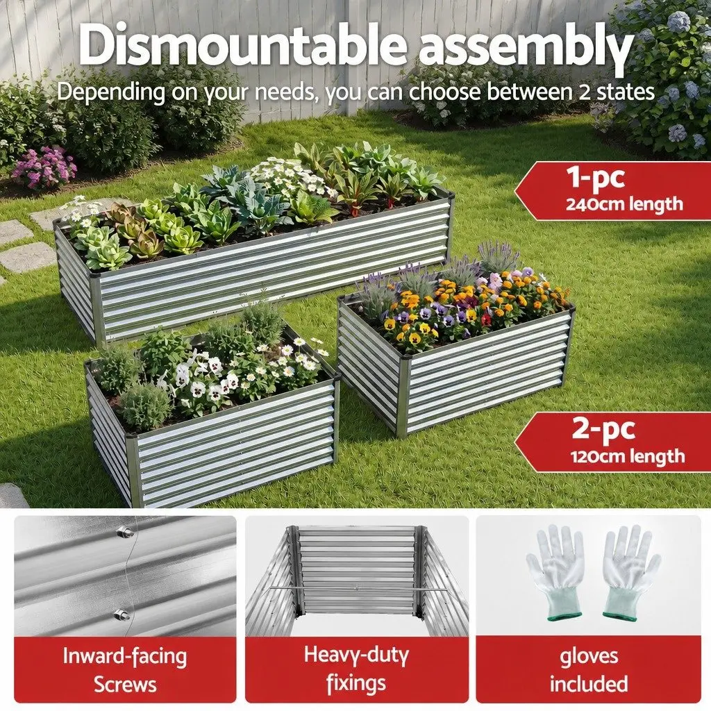 Raised Garden Bed Galvanised Steel 240x80x60cm Silver