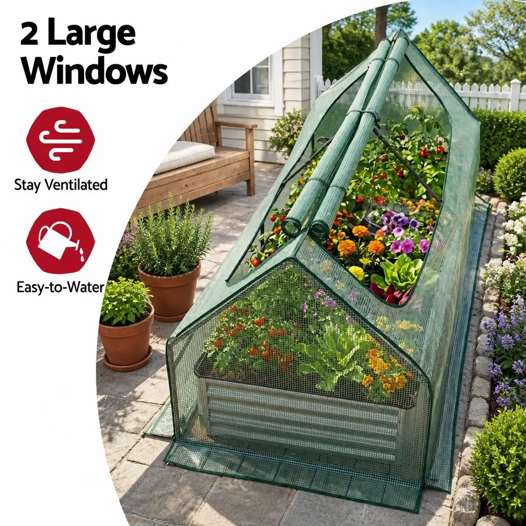 Raised Garden Bed Galvanised Steel 180 x 80 x 30 cm Green and Silver with Greenhouse Cover