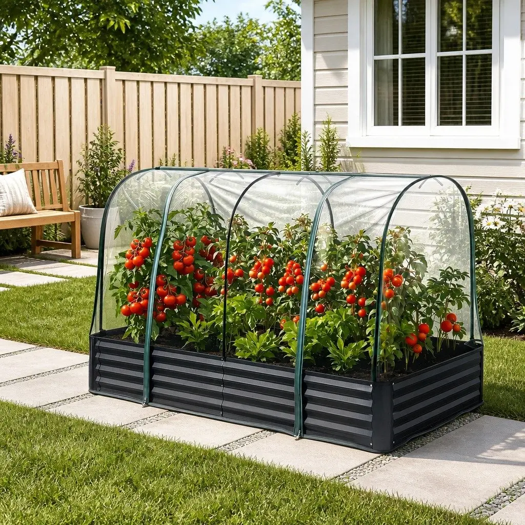 Galvanised Raised Garden Bed with Bird Protection
