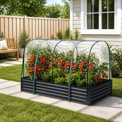 Raised Garden Bed with Mesh Netting Cover Bird Proof Galvanised Planter