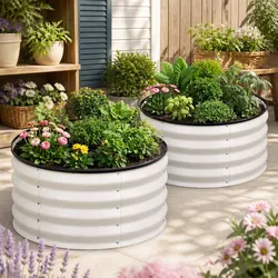 Galvanised Round Garden Bed Set 60cm 2 Pack White