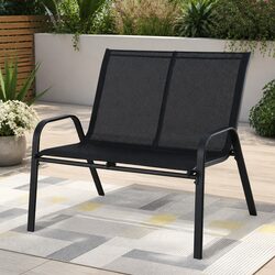 Sturdy 2-Seat Outdoor Garden Bench with Steel Frame