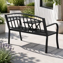 3-Seater Foldable Outdoor Garden Bench with Table