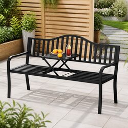 Durable Steel Foldable 3-Seater Garden Bench with Table