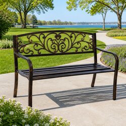 Sturdy 3-Seater Garden Bench with Cast Iron Backrest