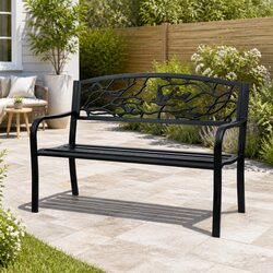 Black Steel Frame 3-Seater Outdoor Garden Bench