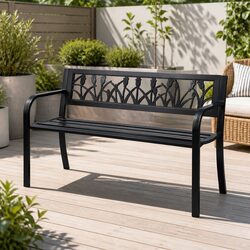 Stylish 2 Seater Outdoor Bench with Steel Frame