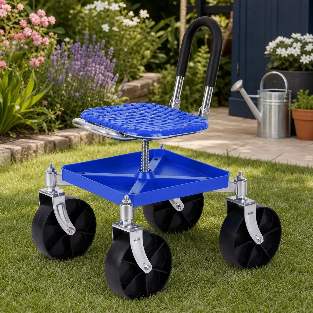 Height Adjustable Garden Rolling Seat with 360 Swivel