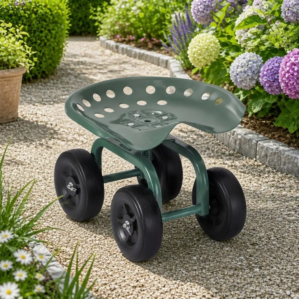 Rolling Garden Seat with Adjustable Height and Wheels