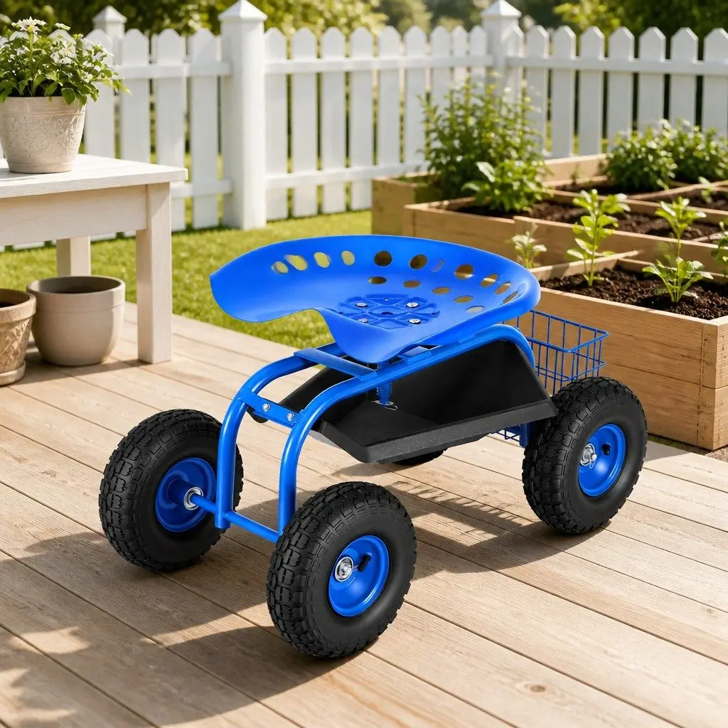 Garden Rolling Stool with 360° Swivel Seat