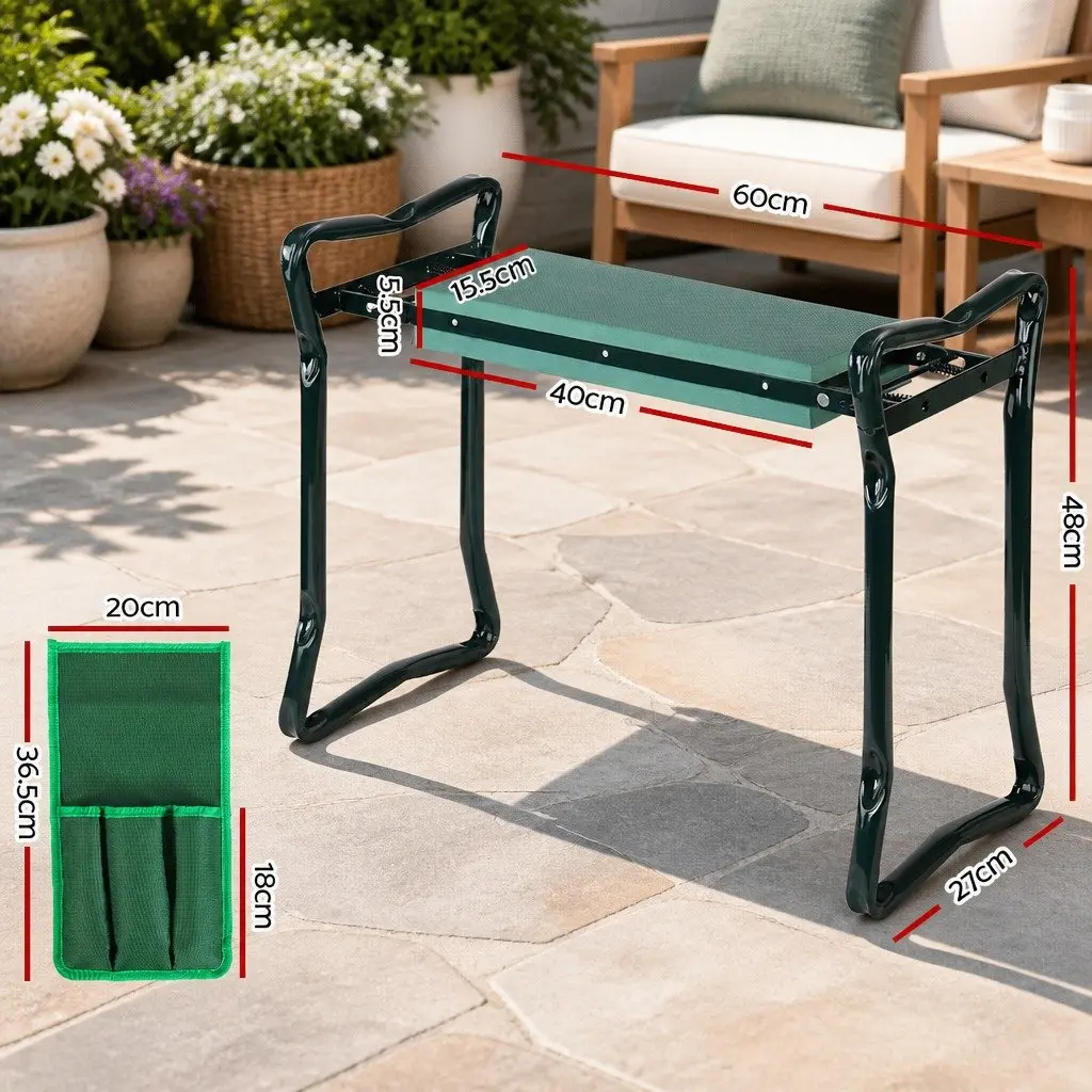 Garden Kneeler Steel Green 3-in-1 Padded Seat Stool Foldable Outdoor Bench