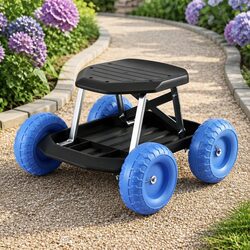 Durable Garden Rolling Stool with Tool Tray and Wheels
