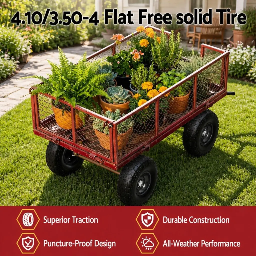 Flat Free Solid Rubber Wheels 4.10/3.50-4 Tire 260mm Cart Trolley Replacement
