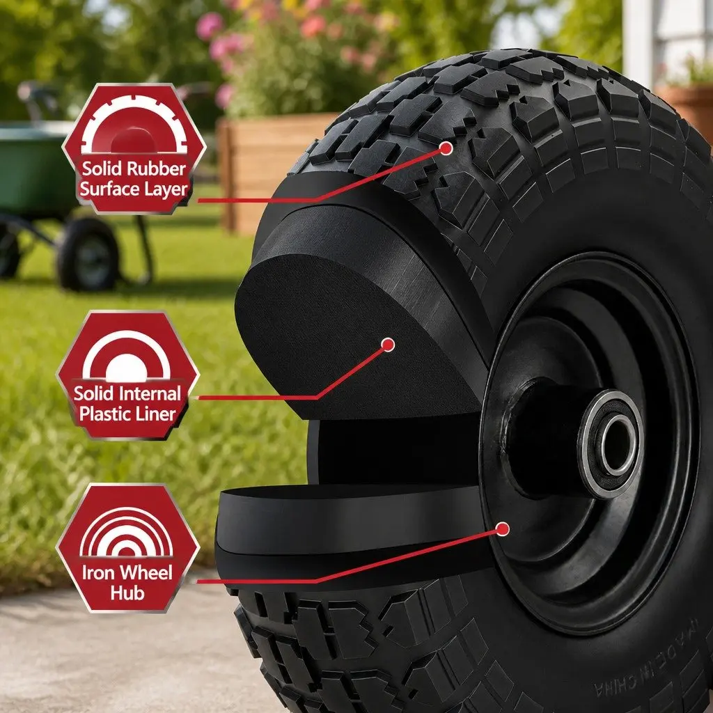 Flat Free Solid Rubber Wheels 4.10/3.50-4 Tire 260mm Cart Trolley Replacement