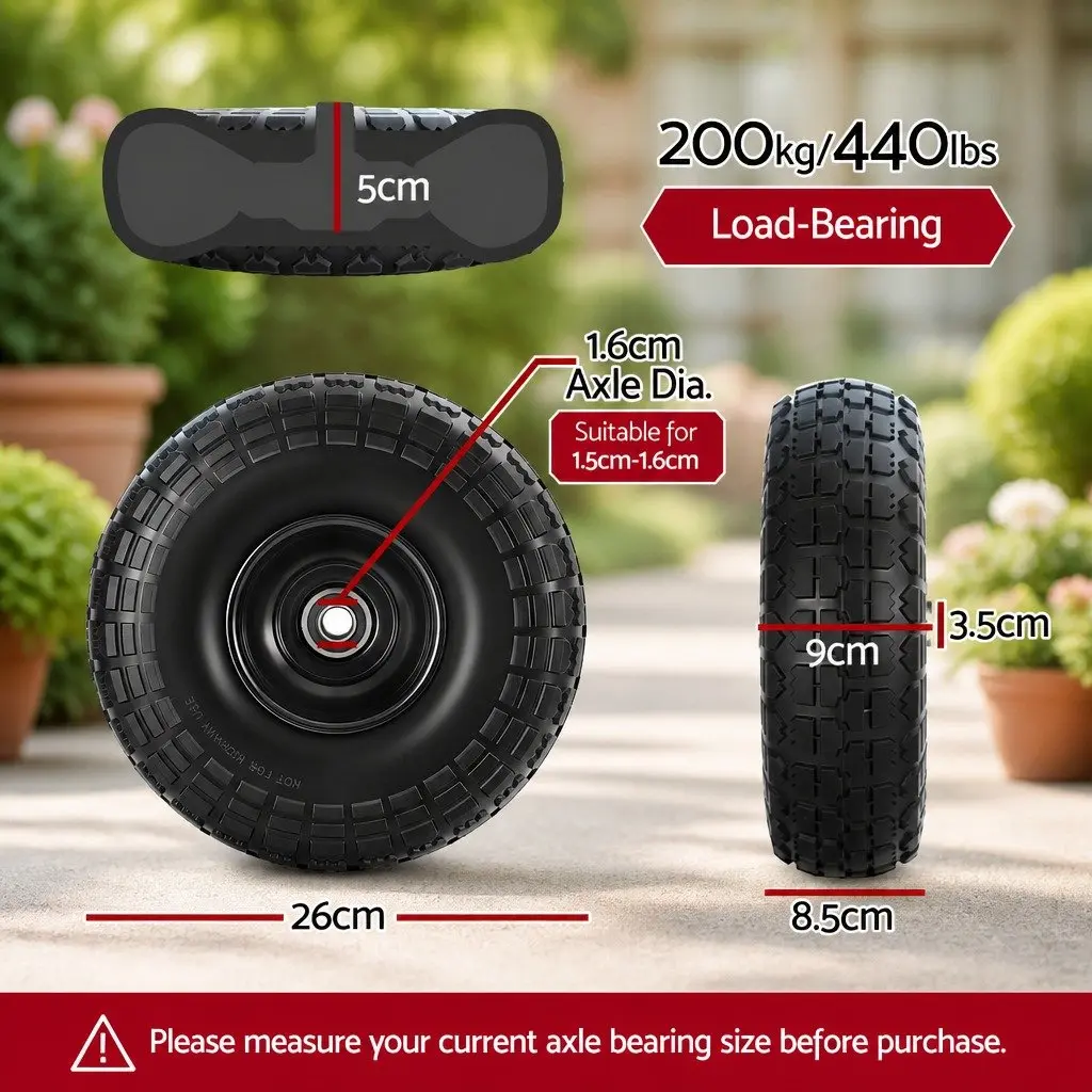 Flat Free Solid Rubber Wheels 4.10/3.50-4 Tire 260mm Cart Trolley Replacement
