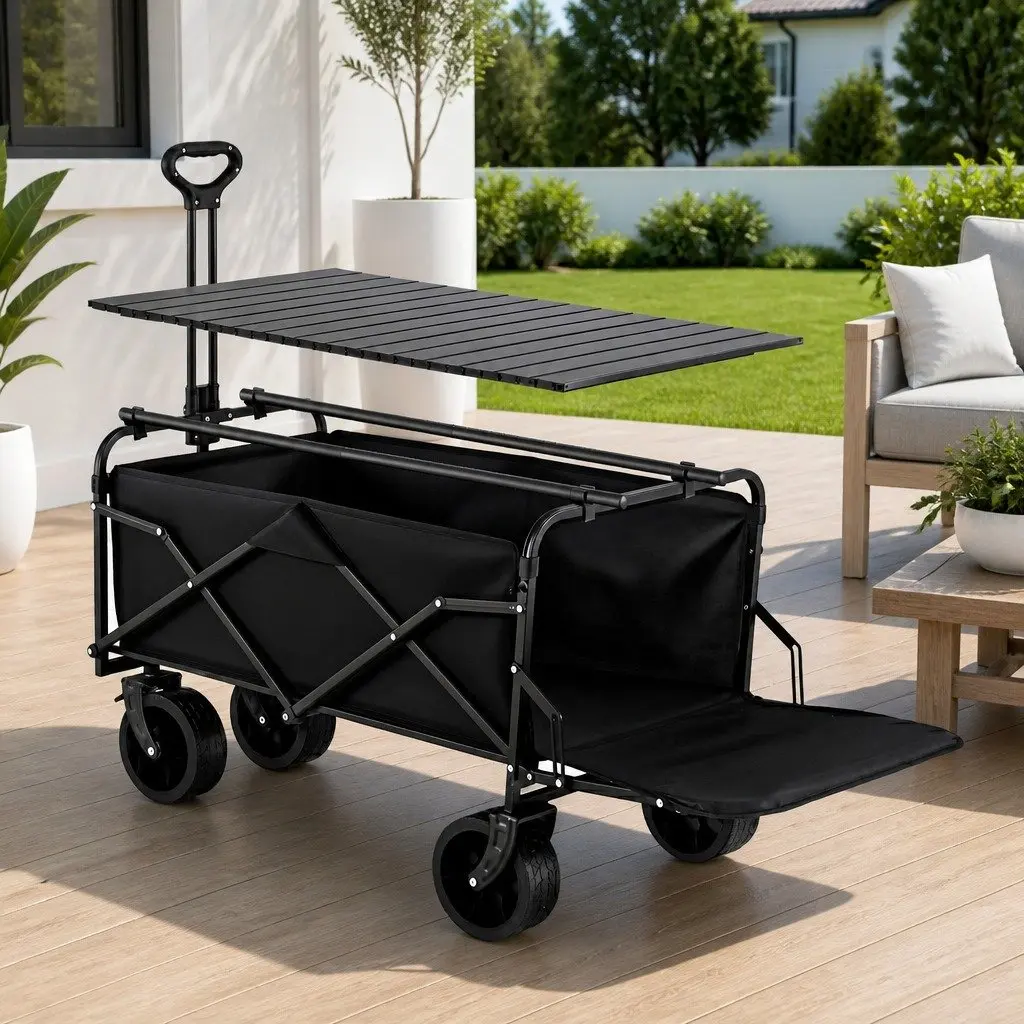 Folding Utility Cart Steel Frame 150L Black