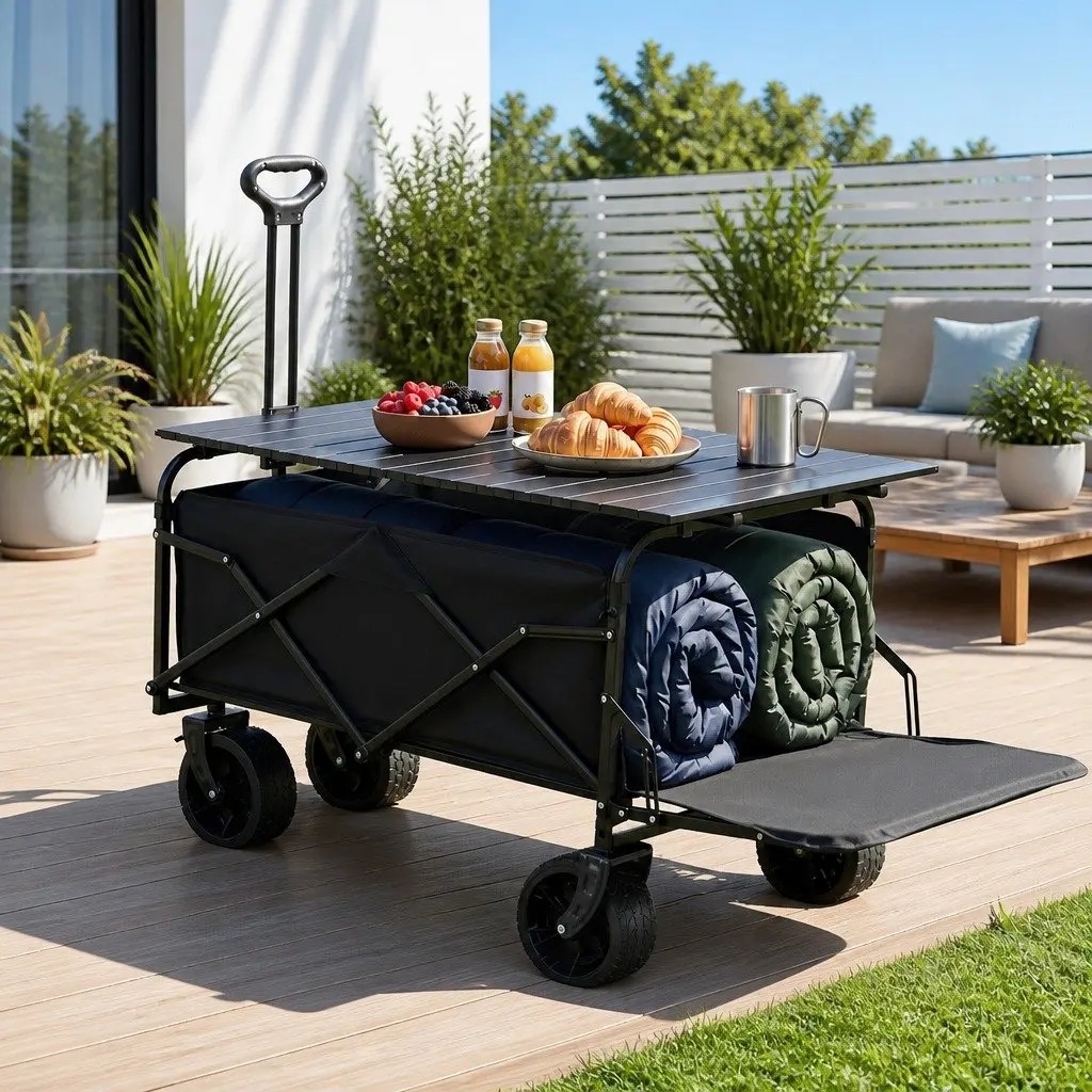 Folding Utility Cart Steel Frame 150L Black
