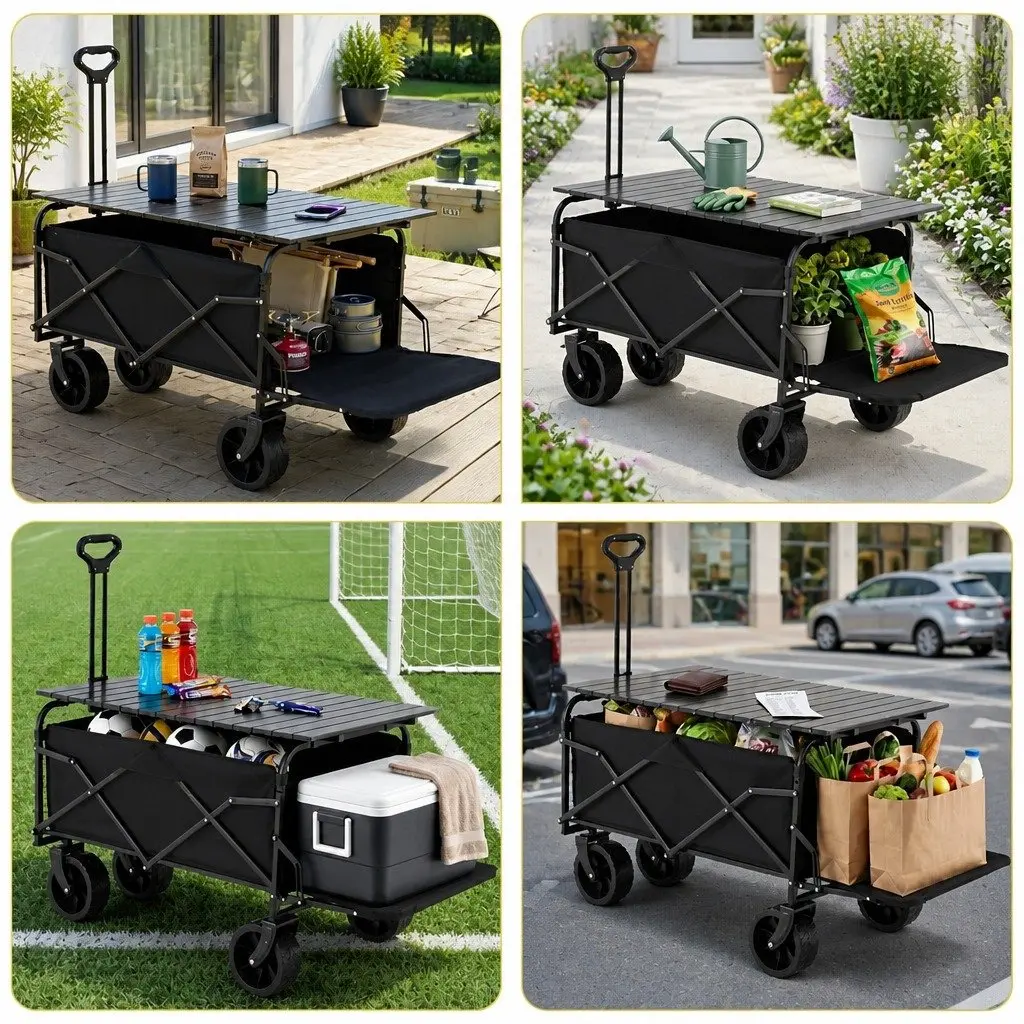 Folding Utility Cart Steel Frame 150L Black