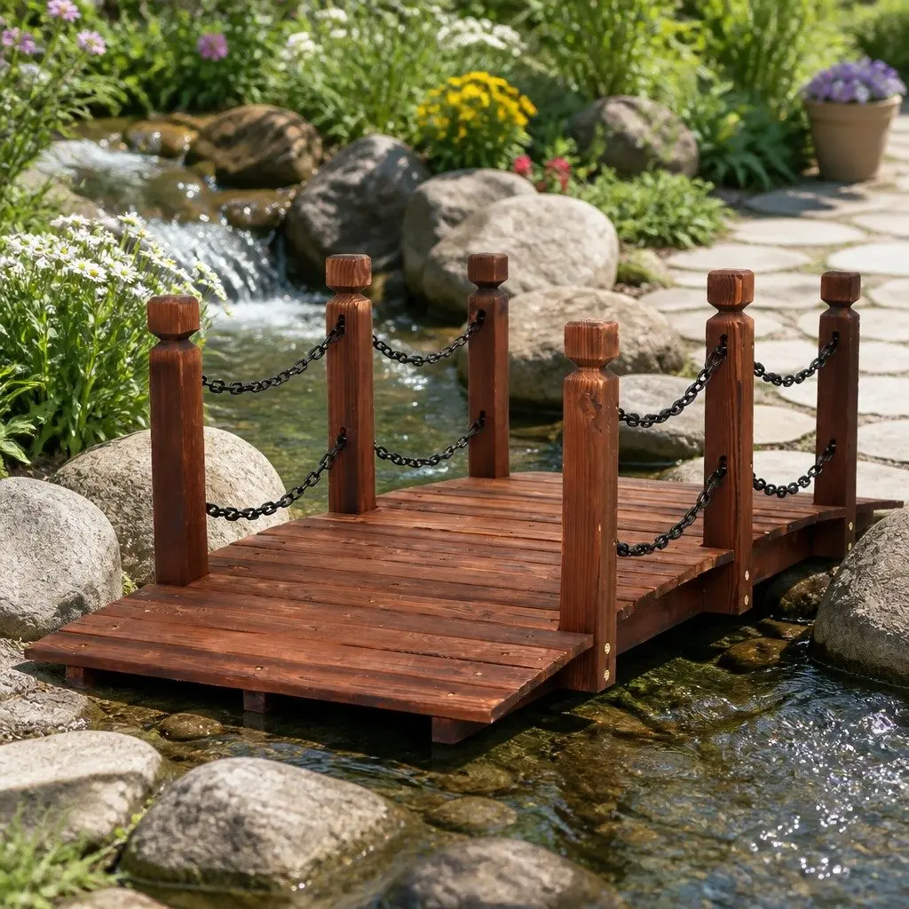 Wooden Garden Bridge for Outdoor Spaces 160cm Brown