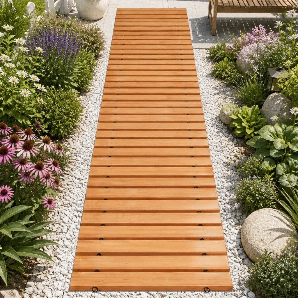 Garden Pathway Wooden 8FT Roll-Out Flexible Outdoor Brown