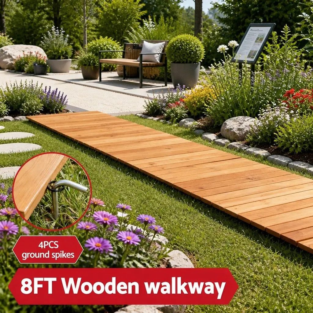 Garden Pathway Wooden 8FT Roll-Out Flexible Outdoor Brown