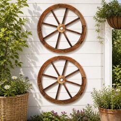 60cm Wooden Wagon Wheel Garden Ornament for Rustic Appeal