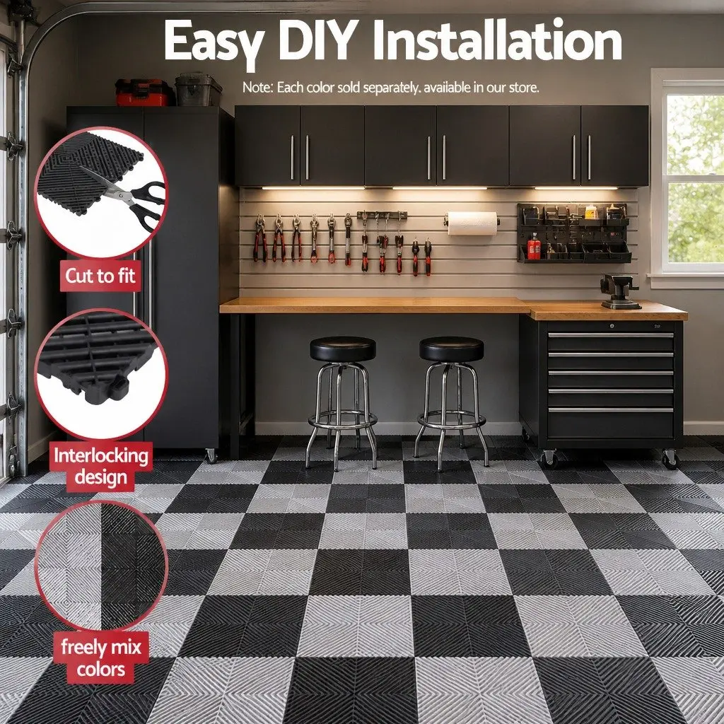 Heavy Duty Black Interlocking Garage Floor Tiles, 20PCS