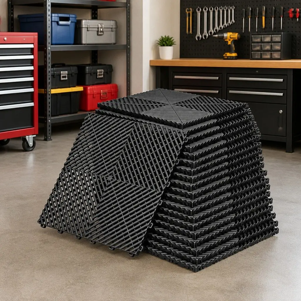 Heavy Duty Black Interlocking Garage Floor Tiles, 20PCS